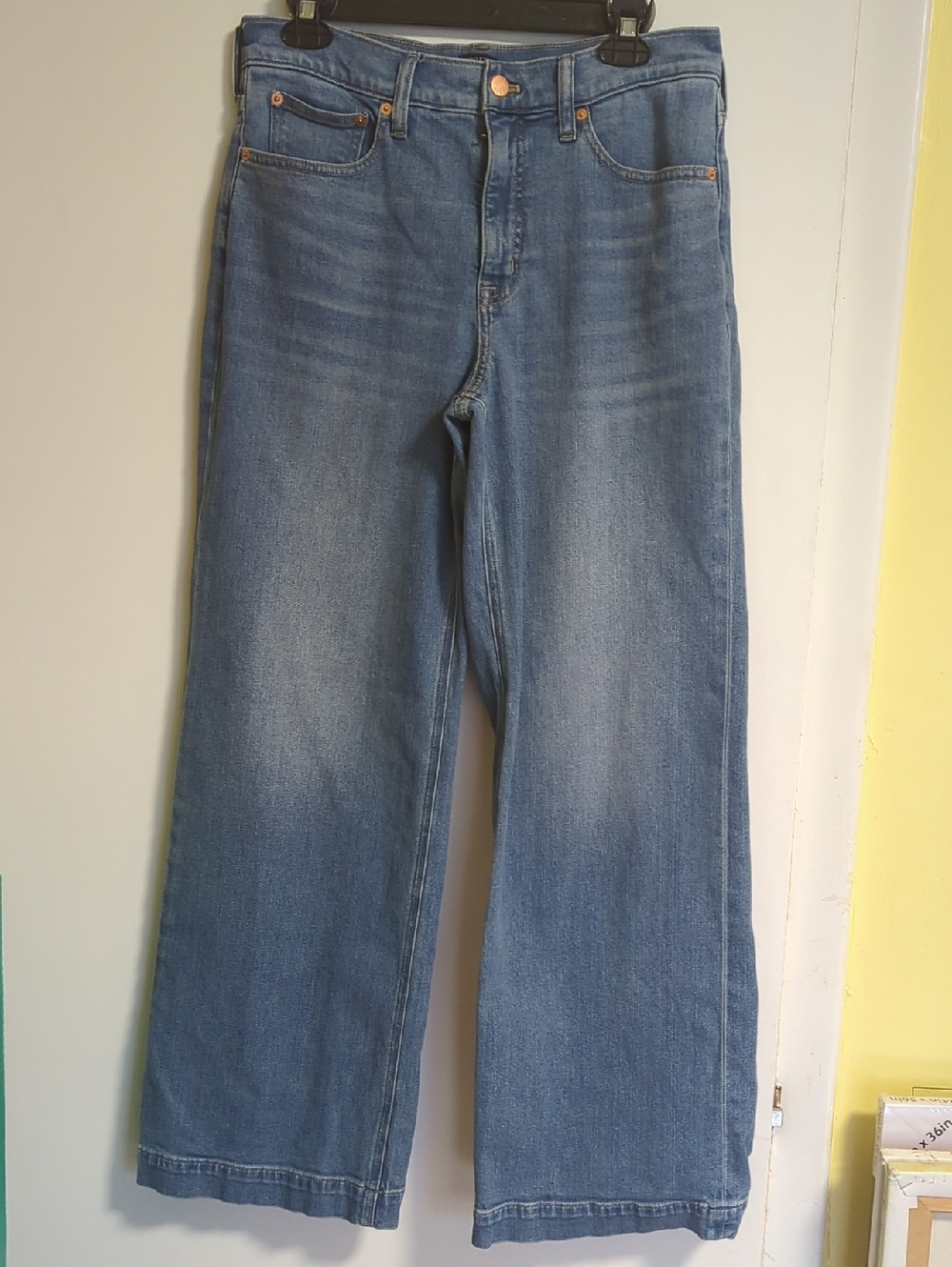 J.crew Factory Classic Wide-leg Blue Jeans In Signature Stretch Size 28